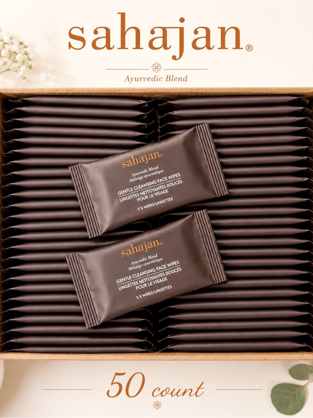 RITZ-CARLTON SAHAJAN AYURVEDIC BLEND GENTLE CLEANSING FACE WIPES / 50 PACKETS